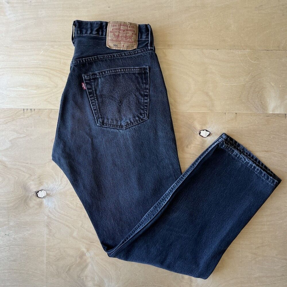 Vintage Levis 501 Jeans 32 Black Made In USA 90s Straight Leg Denim Workwear
